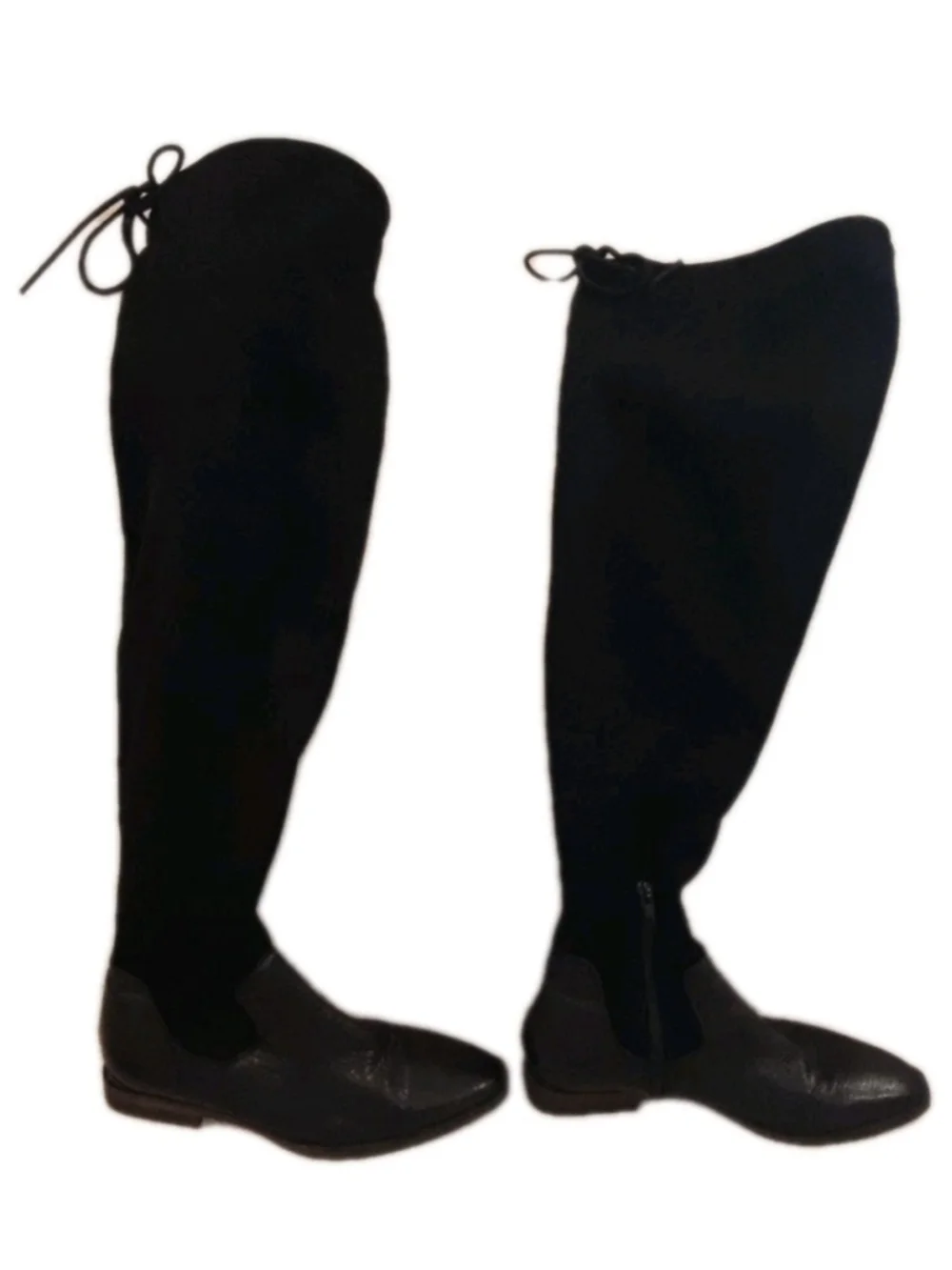 FREE PEOPLE-BICOASTAL Over Knee Boots-Black- Low Heel-Zip & Tie Sz 36/6